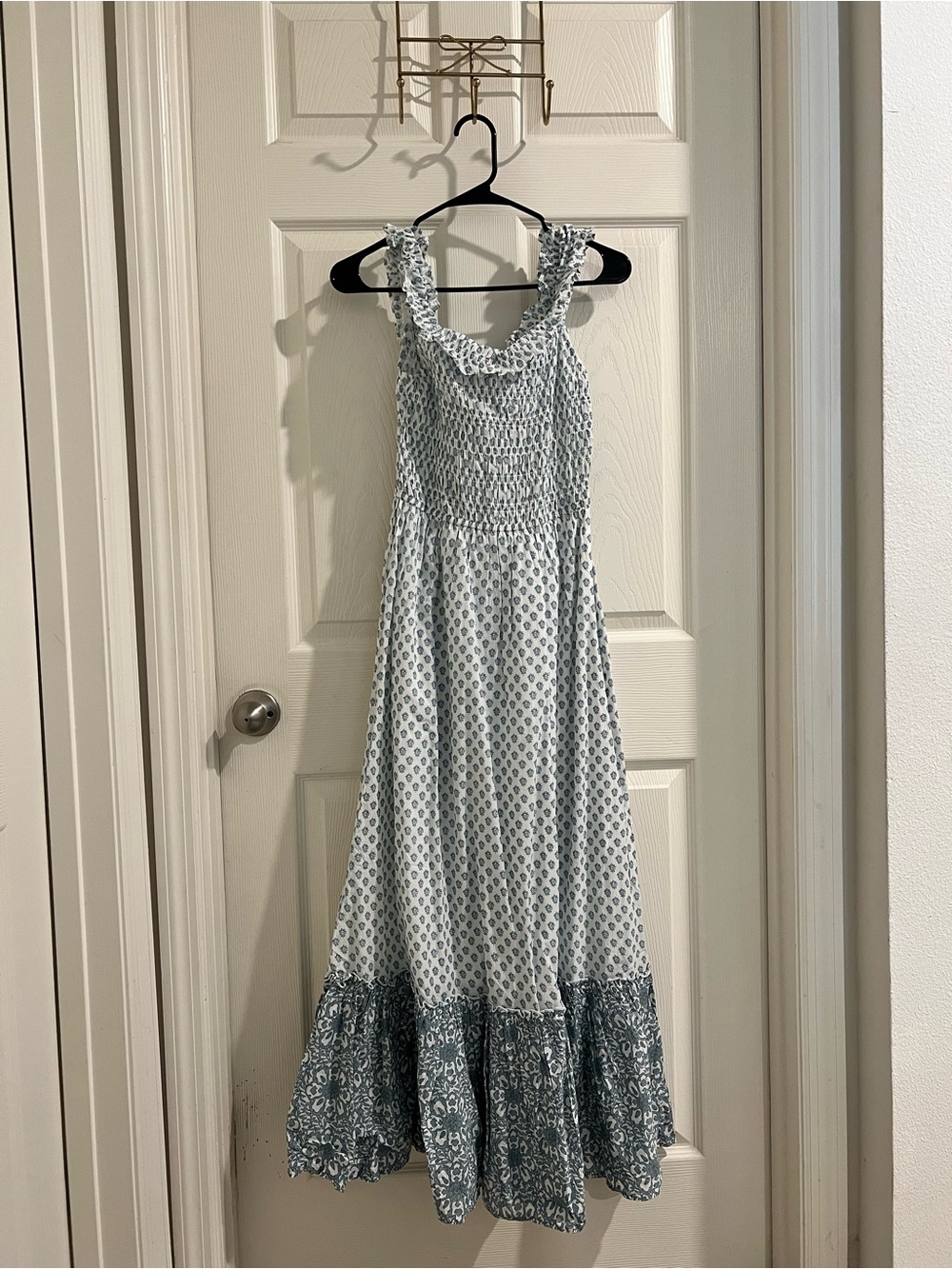And Now This Maxi Dress- Smocked Ruffle Strap - Light Blue Floral